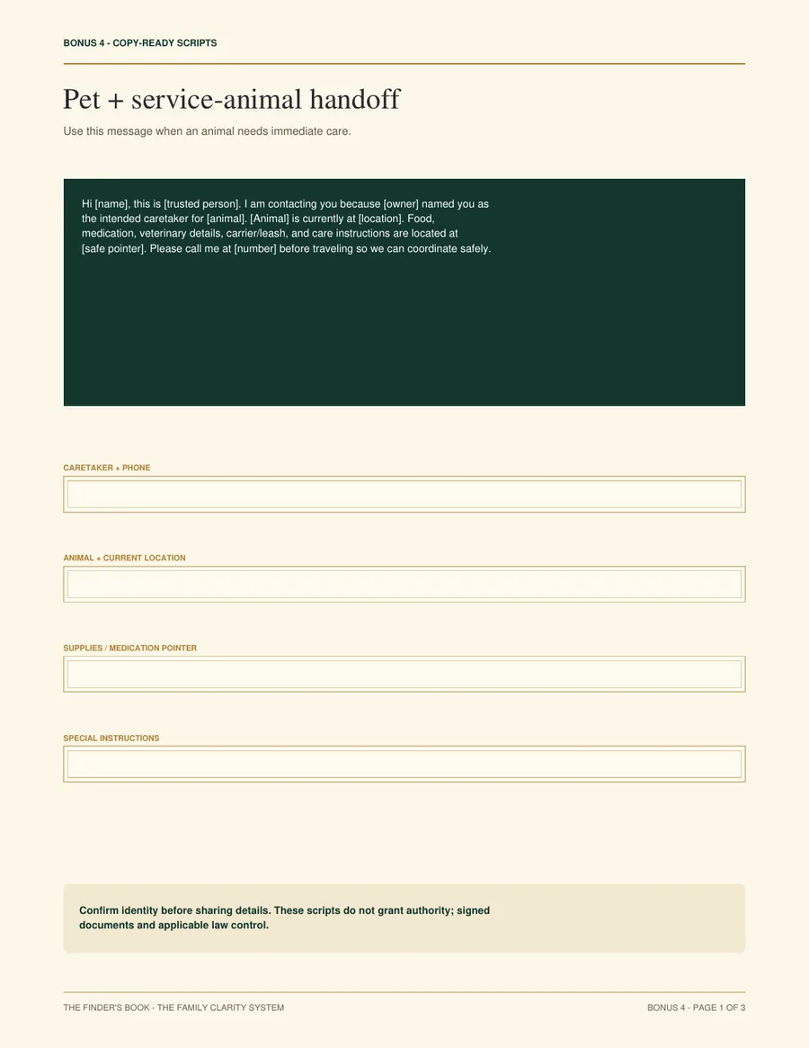 Trusted Person Handoff Scripts bonus with copy-ready messages for difficult calls.