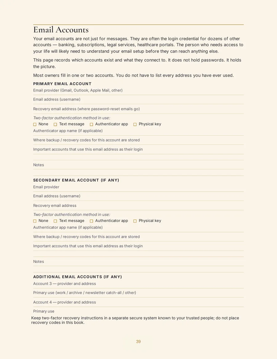 Email accounts page explaining why email is the key to other accounts.